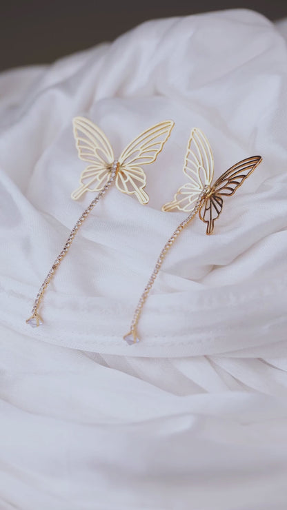 Anti-Tarnish Butterfly Long Drop Earrings for Women & Girls | Crystal Dangler | Tito's Fashion House