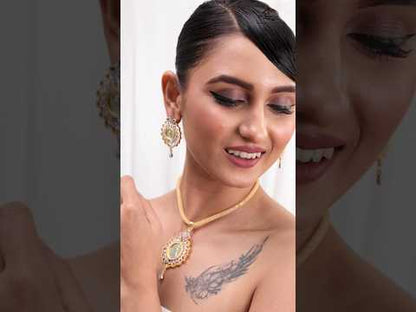 Elegant American Diamond Necklace Set with Matching Earrings | Gold-Tone Designer Jewellery Set for Women
