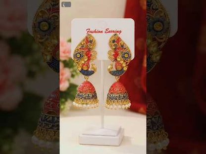 Multicolour Imitation Jhumka Earrings for Women | Peacock Design Gold-Tone Traditional Earrings