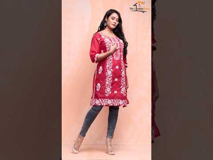 Red Floral Embroidered Kurti for Women – 3/4 Sleeve Ethnic Wear | Tito’s Fashion House