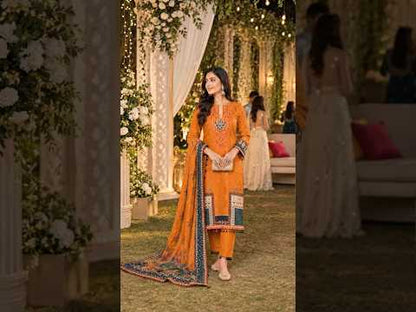 Premium Cotton Unstitched Salwar Suit Set for Women | Orange Printed Cotton Suit with Dupatta | Traditional Ethnic Wear | Festive & Party Wear