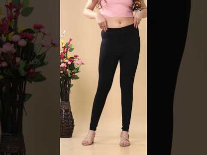 Premium Cotton Stretchable Leggings for Women - Black