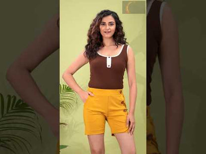 Stylish Button Detail Ladies Hot Pant – Mustard Yellow | Casual Fashion Shorts