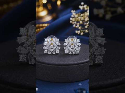 Premium American Diamond Stud Earrings for Women & Girls | Elegant Party Wear CZ Earrings | Silver Finish