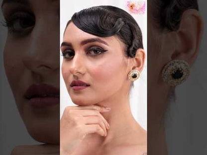Black American Diamond Gold-Tone Oval Stud Earrings for Women | Tito’s Fashion House