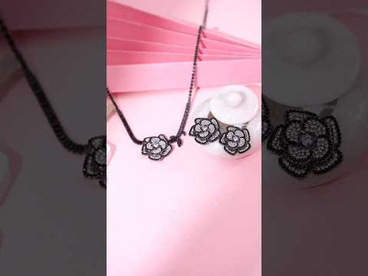 Black Polish American Diamond Floral Pendant Set for Women | Titos Fashion House