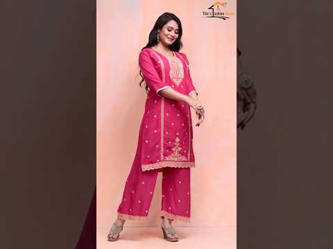 Pink Embroidered Salwar Suit Set for Women | Gold Work Kurta Palazzo Set | Ethnic Indian Festive Wear
