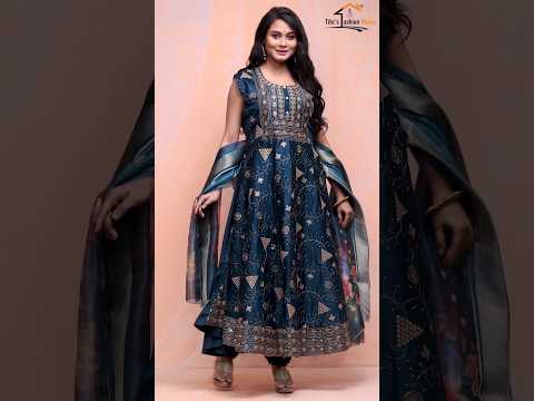 Navy Blue Embroidered Festive Women's Gown with Dupatta