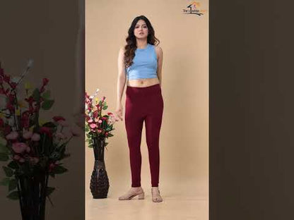 Premium Cotton Stretch Leggings – Wine Maroon