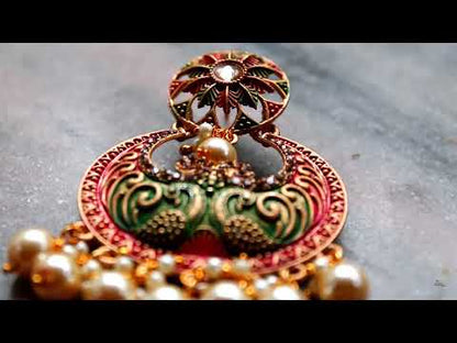 Traditional Multicolor Imitation Chandbali Earrings with Pearl Drops