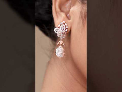 Luxury American Diamond Drop Earrings for Women | Rose Gold Party Wear Earrings