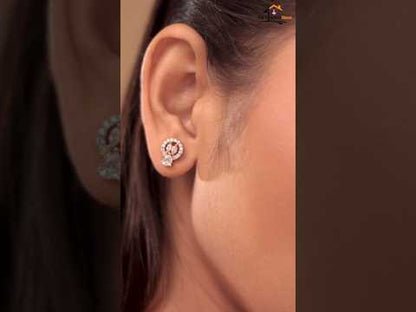 Elegant Halo American Diamond Stud Earrings – Gold Finish