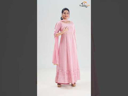 Elegant Pink Embroidered Festive Women's Gown with Dupatta