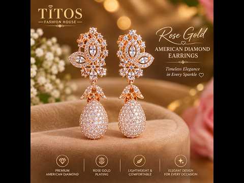 Luxury American Diamond Drop Earrings for Women | Rose Gold Party Wear Earrings