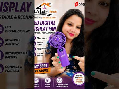 LED Digital Display Portable Rechargeable Fan | 5-Speed Mini Handheld & Table Fan | Battery Indicator | Travel & Office Cooling Fan