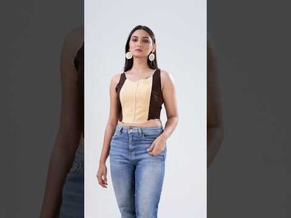 Women’s Stylish Colorblock Crop Top | Sleeveless Casual Stretchable Top for Girls & Women