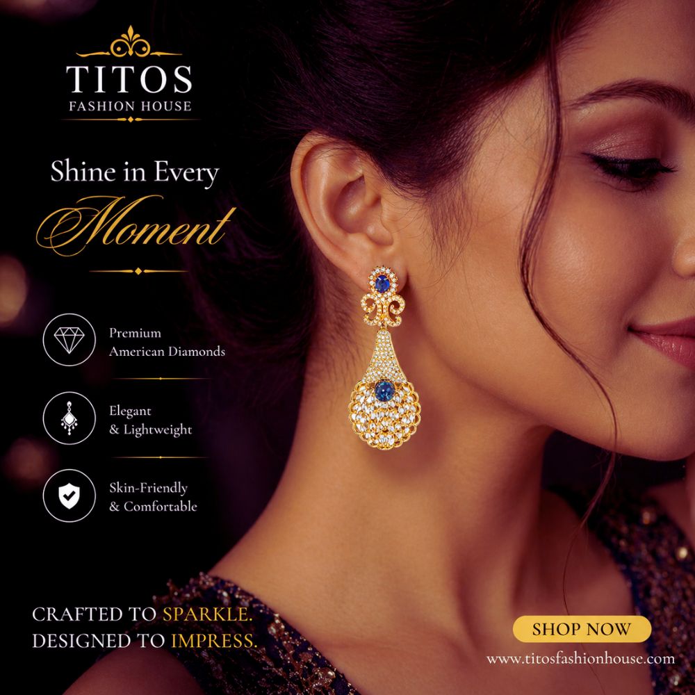 Royal Blue American Diamond Designer Drop Earrings