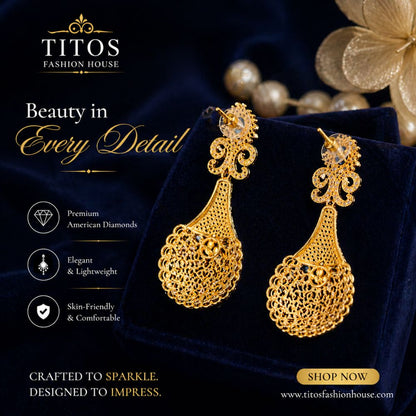 Royal Blue American Diamond Designer Drop Earrings