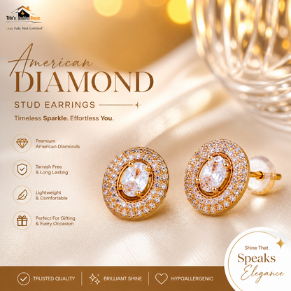 Elegant American Diamond Stud Earrings – Rose Gold Finish | Tito's Fashion House