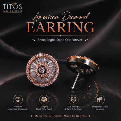 American Diamond Earring with TITOS Fashion House branding on a dark background