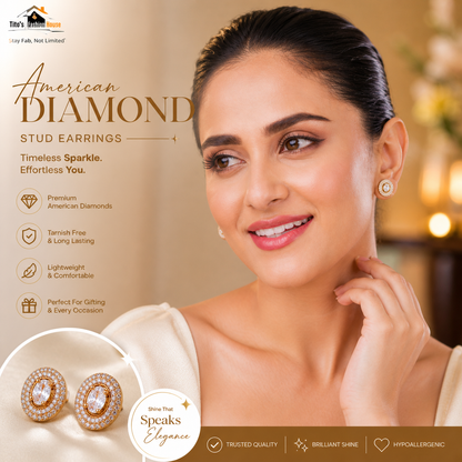 Elegant American Diamond Stud Earrings – Rose Gold Finish | Tito's Fashion House