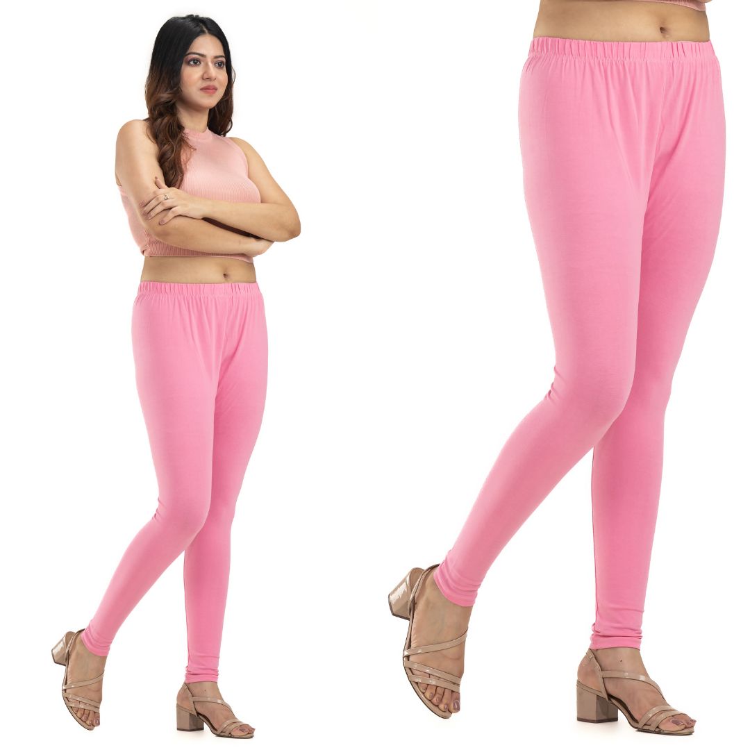 Women's Baby Pink Cotton Stretch Leggings