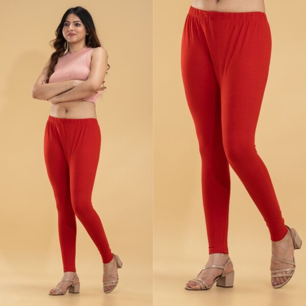 Women's Cherry Red Cotton Stretch Leggings
