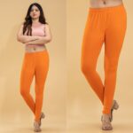 Women's Orange Cotton Stretch Leggings