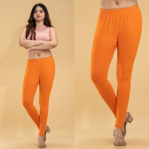 Women's Orange Cotton Stretch Leggings