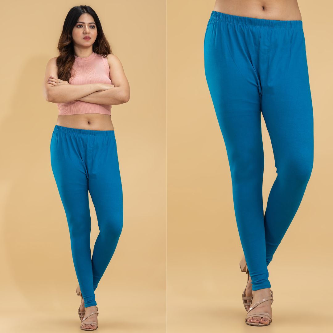 Women's Teal Blue Cotton Stretch Leggings