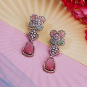 Pink Earrings for Women Blue American Diamond Diana Earrings | Wedding Party Jewelry Romantic Gift Fine Jewelry