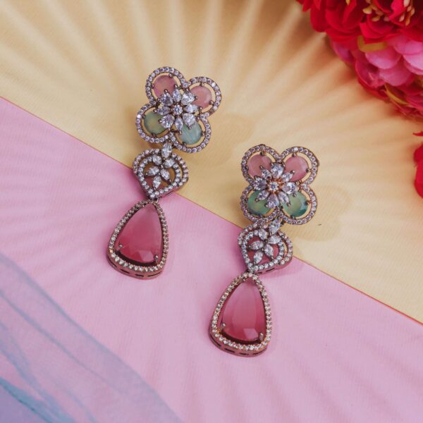 Pink Earrings for Women Blue American Diamond Diana Earrings | Wedding Party Jewelry Romantic Gift Fine Jewelry