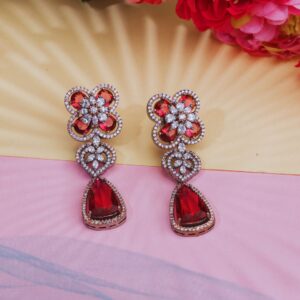 Red Earrings for Women | American Diamond Diana Earrings | Wedding Party Jewelry Romantic Gift Fine Jewelry