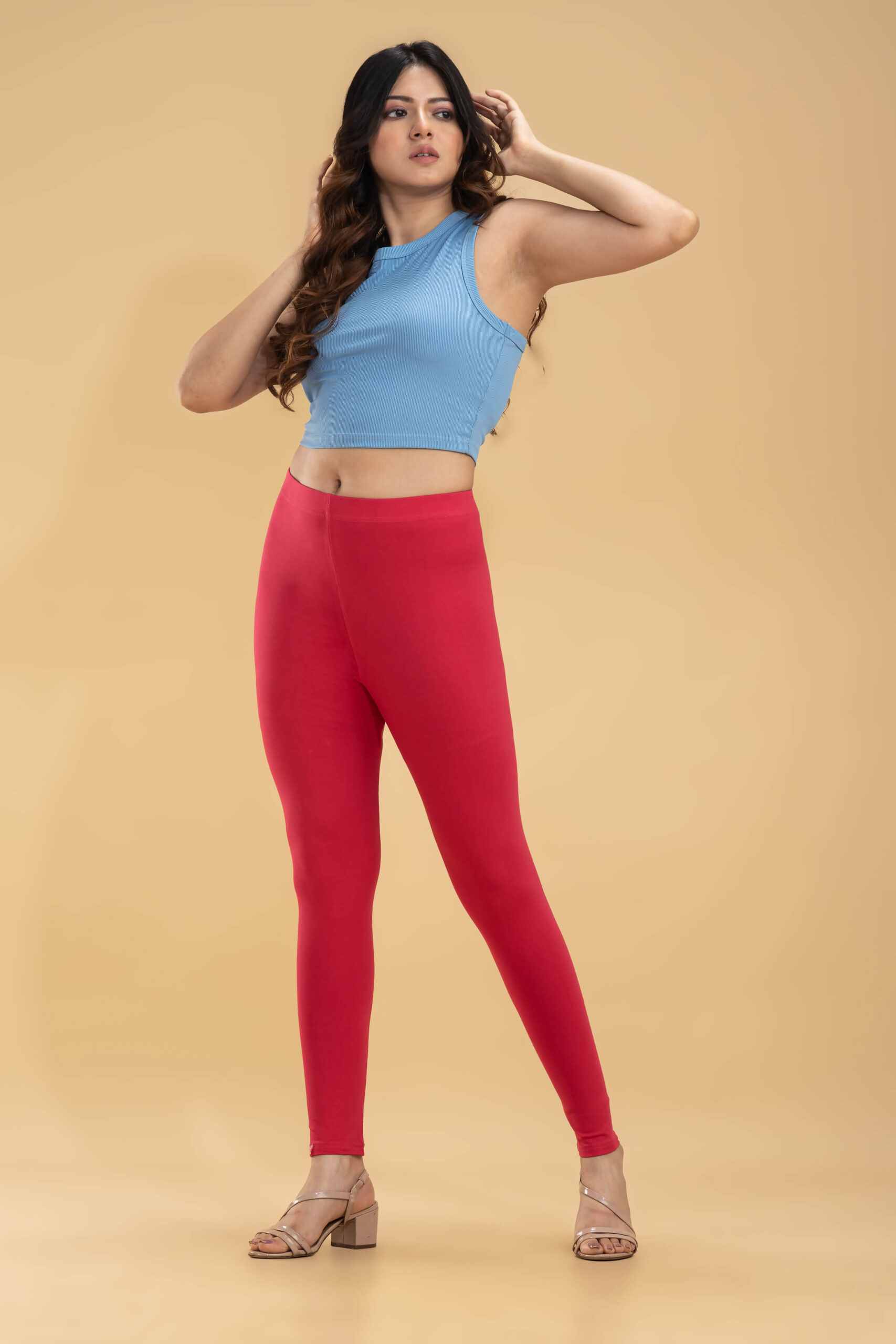 Elastic Waist Full Length 4 Way Stretchable Cotton Lycra Leggings - Pink -  Tito's Fashion House