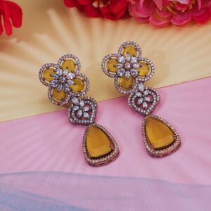 Experience the Wonderful Charm of American Diamond Jhumka Earrings for an Unparalleled Look - Mustuard