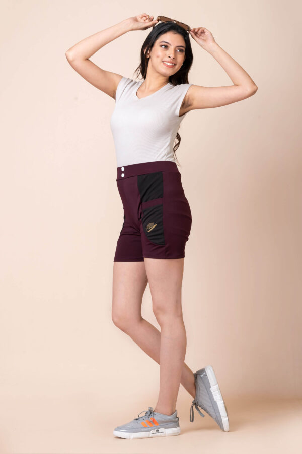 Stretchable Synthetic Ladies Shorts Maroon 3 scaled