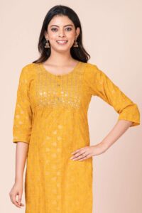 Elegance Embroidered Kurti For Women Yellow 1