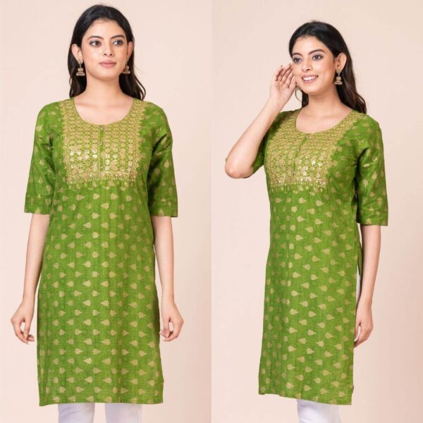 a collage of a woman in a green dress
