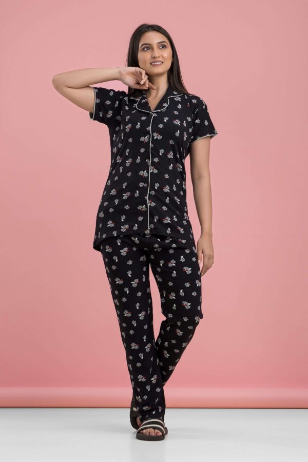 Dreamy Night Suits for Women Cotton Printed Night Dress Black Color Night Suit Set of Shirt and Pajama Set Sleepwear for Women 3 scaled