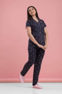 Dreamy Night Suits for Women Cotton Printed Night Dress Blue Color Night Suit Set of Shirt and Pajama Set Sleepwear for Women 4