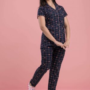 Dreamy Night Suits for Women Cotton Printed Night Dress Blue Color Night Suit Set of Shirt and Pajama Set Sleepwear for Women 4