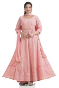 Georgette Fabric Magnificent Embroidered Work Gown With Dupatta In Pink Color 10 1