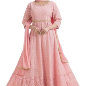 Georgette Fabric Magnificent Embroidered Work Gown With Dupatta In Pink Color 10 1