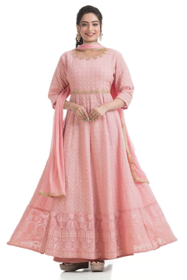 Georgette Fabric Magnificent Embroidered Work Gown With Dupatta In Pink Color 10 1 scaled