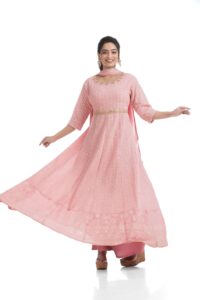 Georgette Fabric Magnificent Embroidered Work Gown With Dupatta In Pink Color 6 1