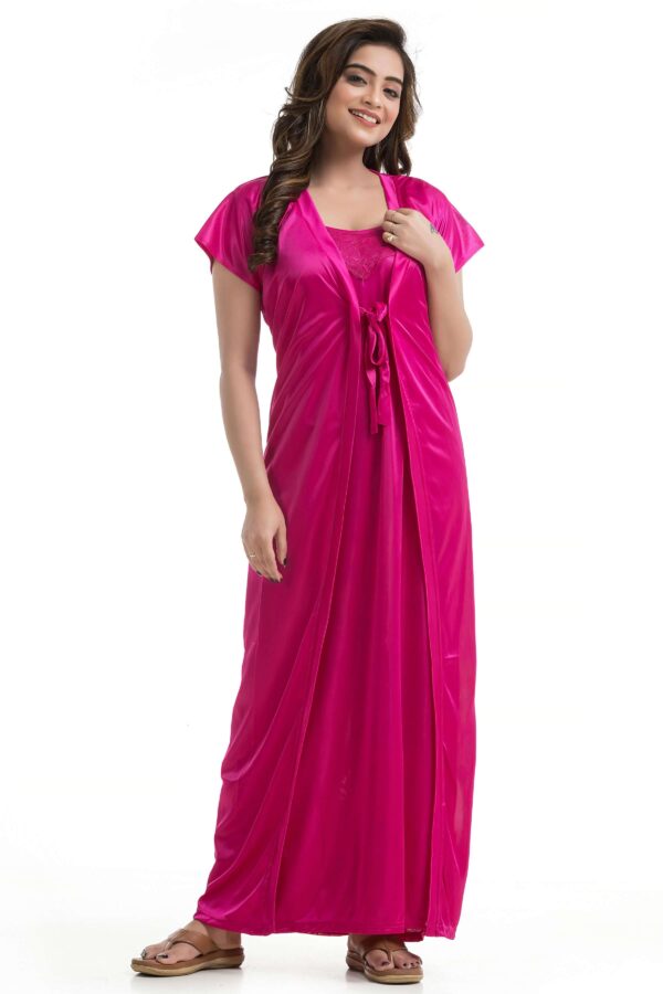 Womens Satin Nightgown And Robe Set Magenta Color 3 scaled