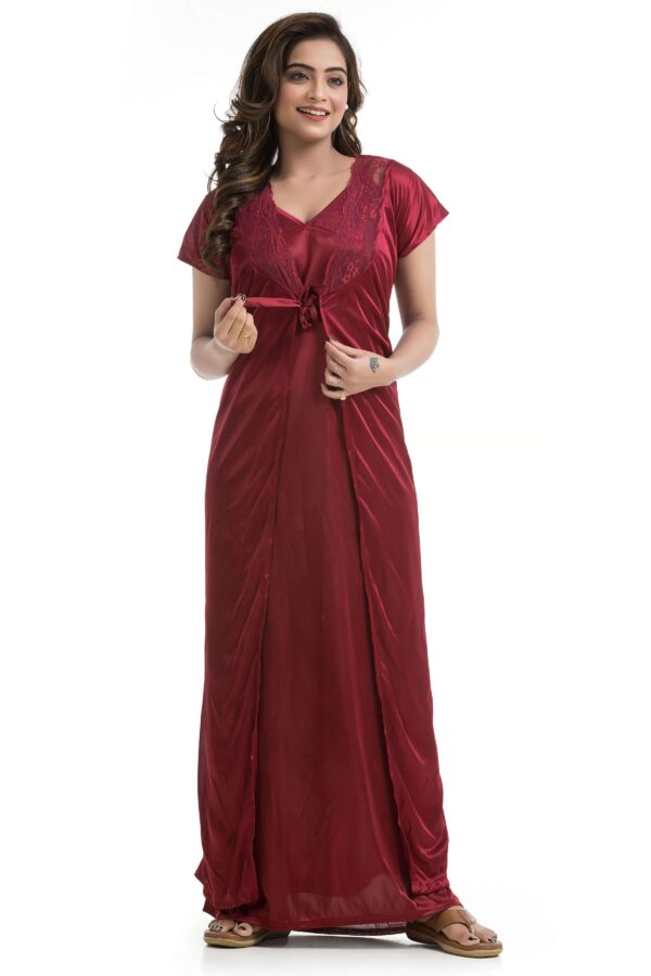 Womens Satin Nightgown And Robe Set Maroon Color 5 scaled