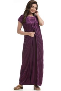 Womens Satin Nightgown And Robe Set Purple Color 2