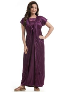 Womens Satin Nightgown And Robe Set Purple Color 4