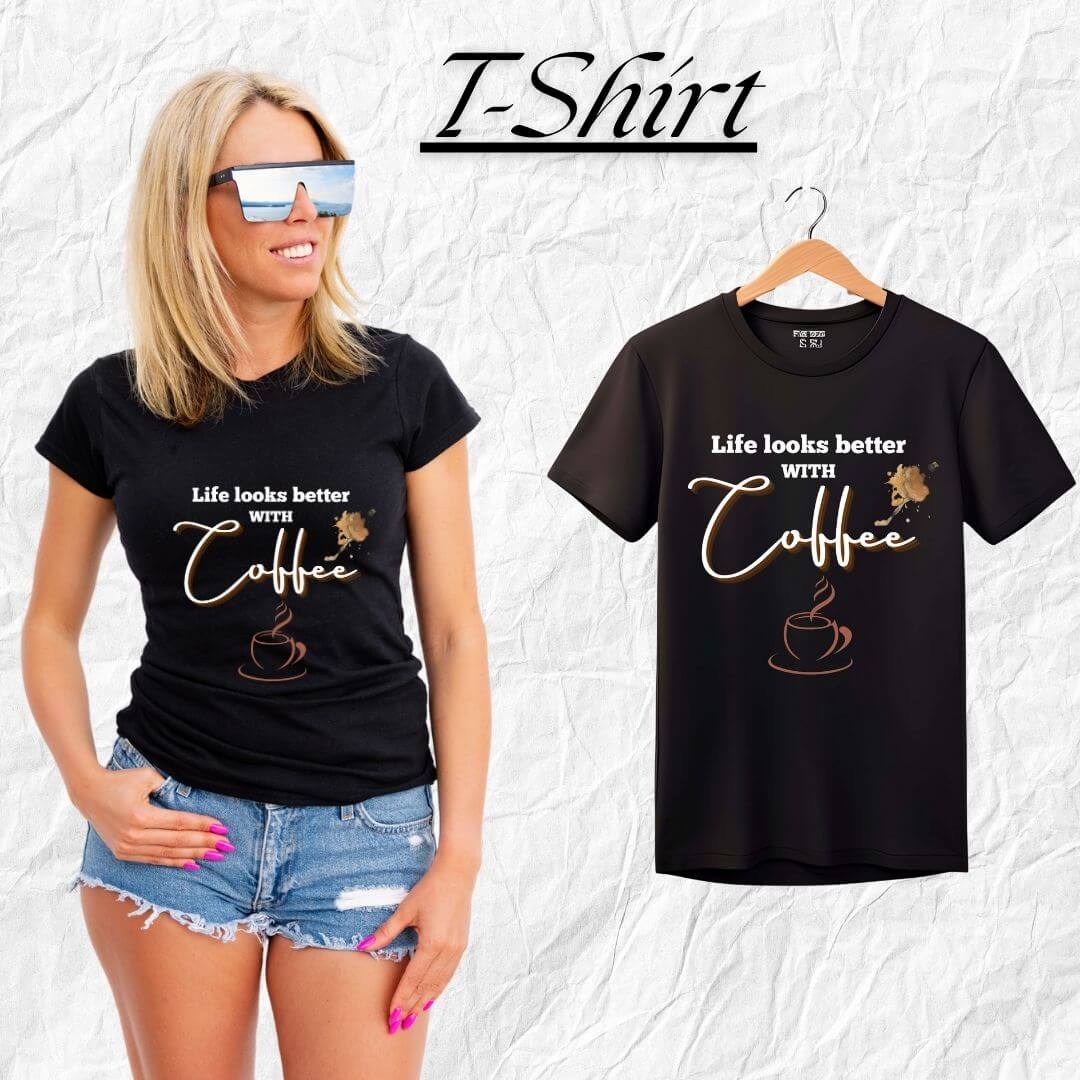 Life looks better with coffee for women black tshirt